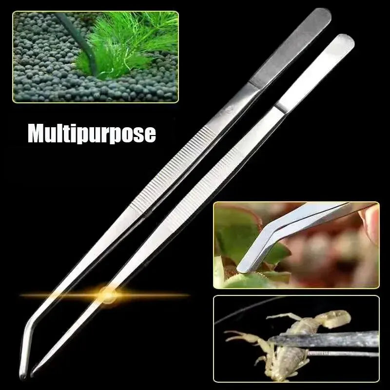 Aquarium Tweezers Set: Straight & Elbow Coral Water Grass Clip for Pet Shrimp, Reef Maintenance - Fish Tank Cleaning Tools