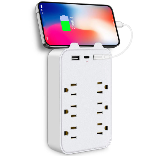 9-in-1 Surge Protector Power Strip: 6-Outlet Extender with 2 USB & 1 USB-C Ports - Multi Plug Outlets Wall Adapter Spaced for Home