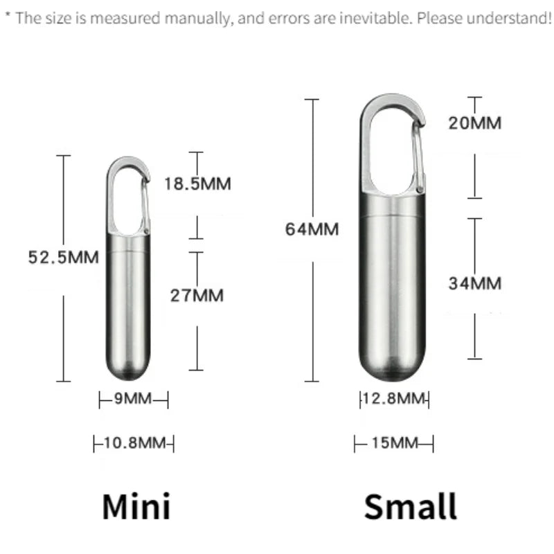 Portable Mini Stainless Steel Sealed Capsule Pill Box - Waterproof First Aid Pendant for Camping Travel - Outdoor Pill Case