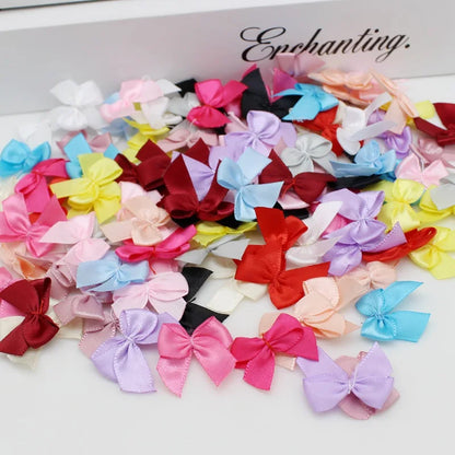 50/100pcs Mix Satin Ribbon Bows - 25mm Hand Bow-knot Tie Small Bows for Crafts and Christmas Party Decor Accessories