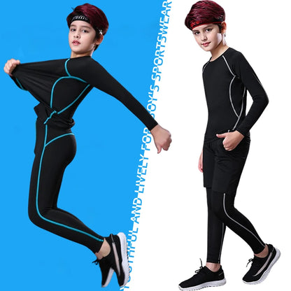 Kids Fitness Tracksuit - Youth Warm Pants and Tops, Compression Sports Clothes for Boys, Running and Basketball Sportswear