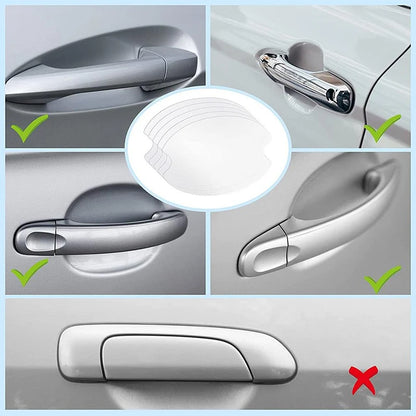 10pcs Car Door Handle Protective Film - Transparent Scratch Sticker for Door Handles - Self-Adhesive Paint Protector with Scraper