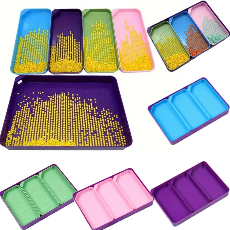 3 in 1 Diamond Painting Tray Mat Kit – Large Capacity Drill Plate, Painting Pen, Nail Art and Beading Plates, Cross Stitch