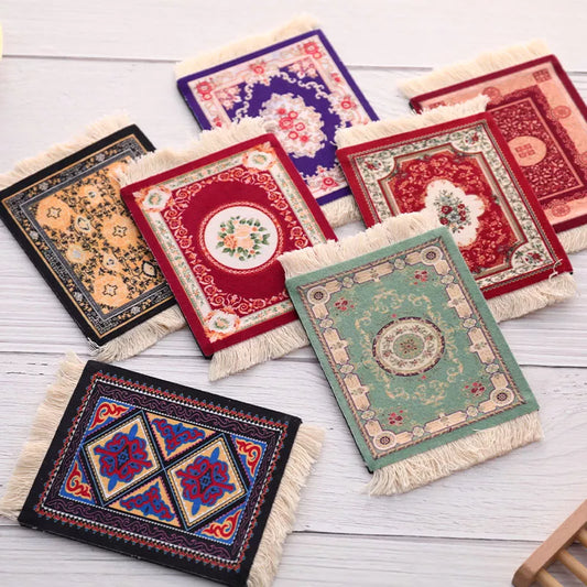 Mini Persian Rug-Style Mouse Pad - Woven Carpet Pattern with Fringe, Perfect for Home Office and Laptop Use