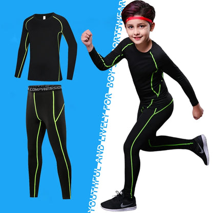 Kids Fitness Tracksuit - Youth Warm Pants and Tops, Compression Sports Clothes for Boys, Running and Basketball Sportswear