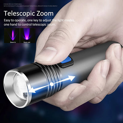 Zoomable USB Rechargeable UV Flashlight: 395nm Blacklight for Pet Urine Detection and Resin Curing - Ultraviolet Light Tool