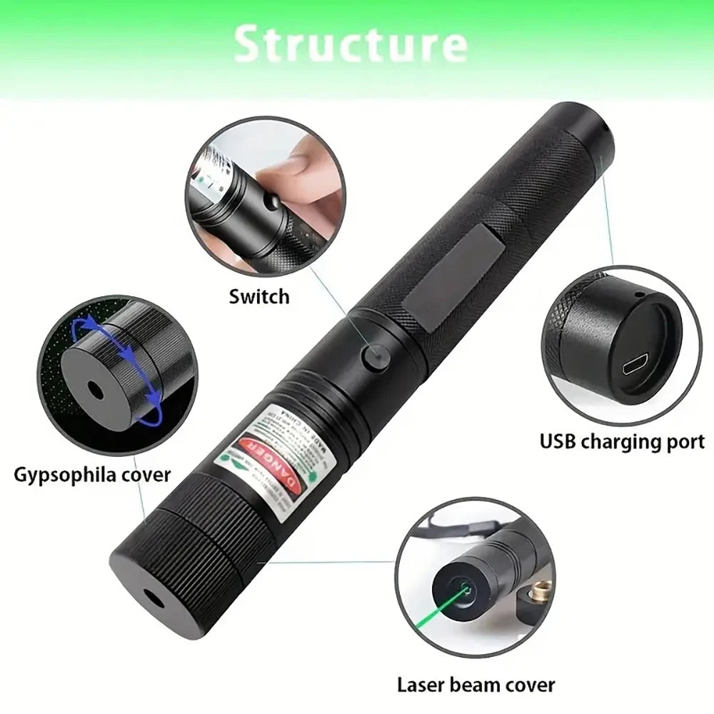 USB Rechargeable Green Laser Light: Ideal for Outdoor Hunting, Hiking, Camping - Long-Distance Laser Beam Flashlight