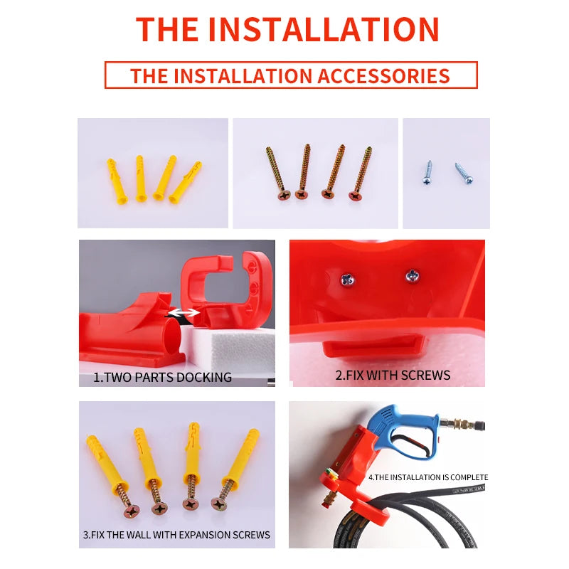 Wall Mounted Holder Rack for High Pressure Washer - Hanging Hook for Garage Workstation - Organize Wash Gun, Hose, and Spray Nozzle