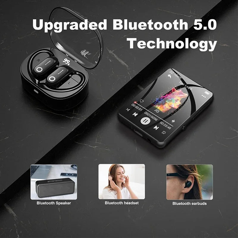 32GB MP3 Player with Touch Screen, Bluetooth 5.0, Built-In HD Speaker, FM Radio, and Voice Recording