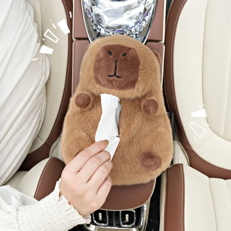 Capybara Plush Car Tissue Box: Backseat Hanging Tissue Bag Holder for Auto Interior Decoration | Cute Car Accessories