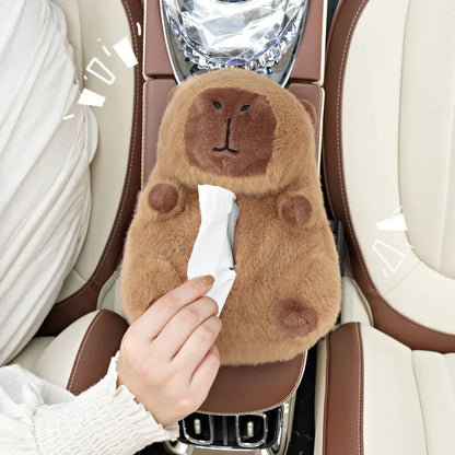 Capybara Plush Car Tissue Box: Backseat Hanging Tissue Bag Holder for Auto Interior Decoration | Cute Car Accessories