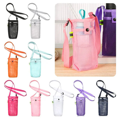 Portable Sports Water Bottle Cover with Mesh Cup Sleeve, Strap, and Visible Mobile Phone Pouch - Ideal for Outdoor Camping and Activities