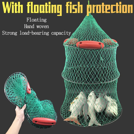 Quick-Drying Folding Fish Cage: Three Floating Fish Protection Sea Fishing Net Pocket Mesh Bag - Thickened Woven Fish Basket