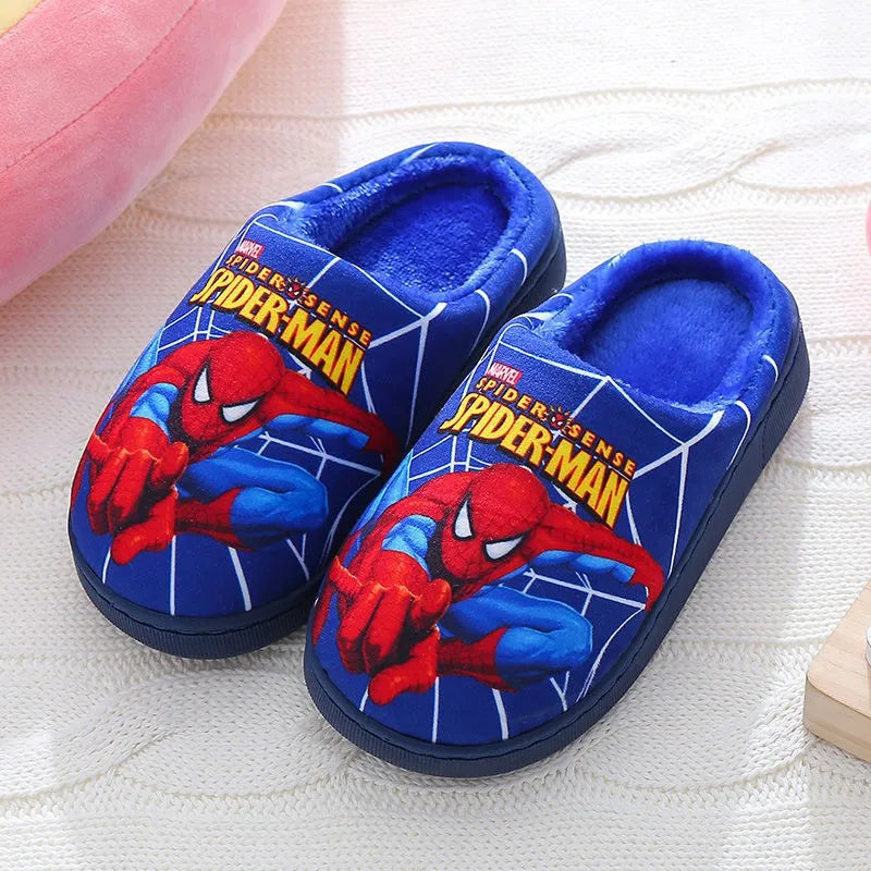 Cartoon Printed Spider-Man Cotton Slippers for Kids | Fashionable Warm Indoor Shoes for Boys | Autumn and Winter Style