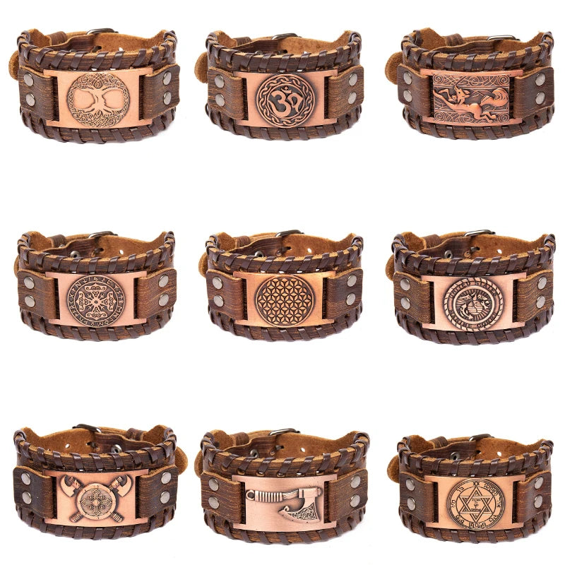 Retro Wide Leather Pirate Compass Bracelet for Men - Celtic Viking Jewelry | Unique Party Gift Accessories