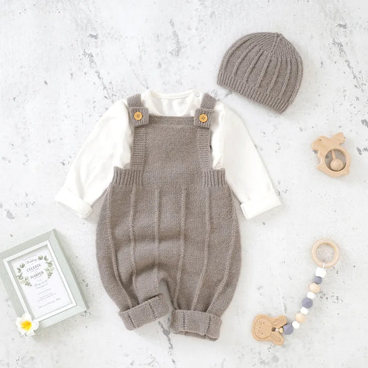 Fashionable Baby Rompers & Hats | Sleeveless Knitted Newborn Jumpsuits | Neutral Strap Outfits & Sets for Boys & Girls | Toddler Wear