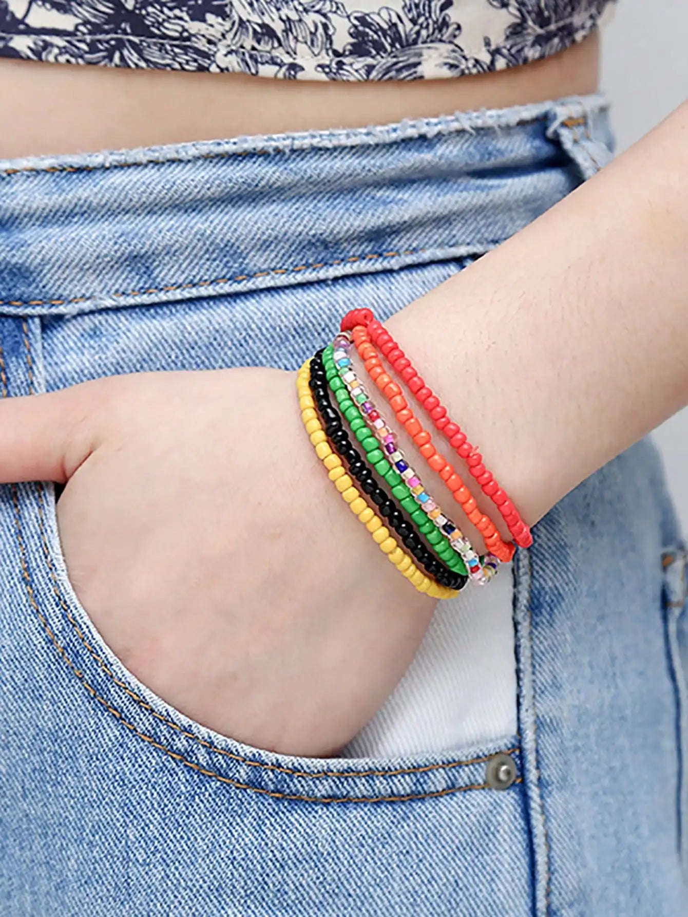 17Pcs Bohemian Elastic Beaded Bracelets - Colorful Stackable Stretch Bracelet Set, Handmade Rainbow Boho Beach Accessories