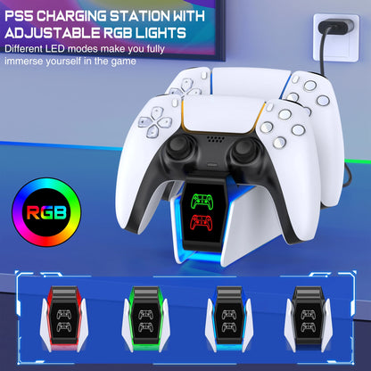 BEBONCOOL FC300 RGB Controller Charging Station - Dual Fast Charger with LED Indicator for PlayStation 5 Gamepad