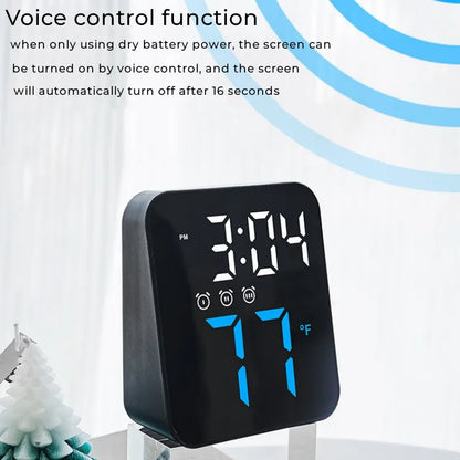 Voice Control LED Alarm Clock – Temperature Display, Night Mode, 12/24H, Anti-Disturb Function, Electronic Wall-Mounted Digital Clock