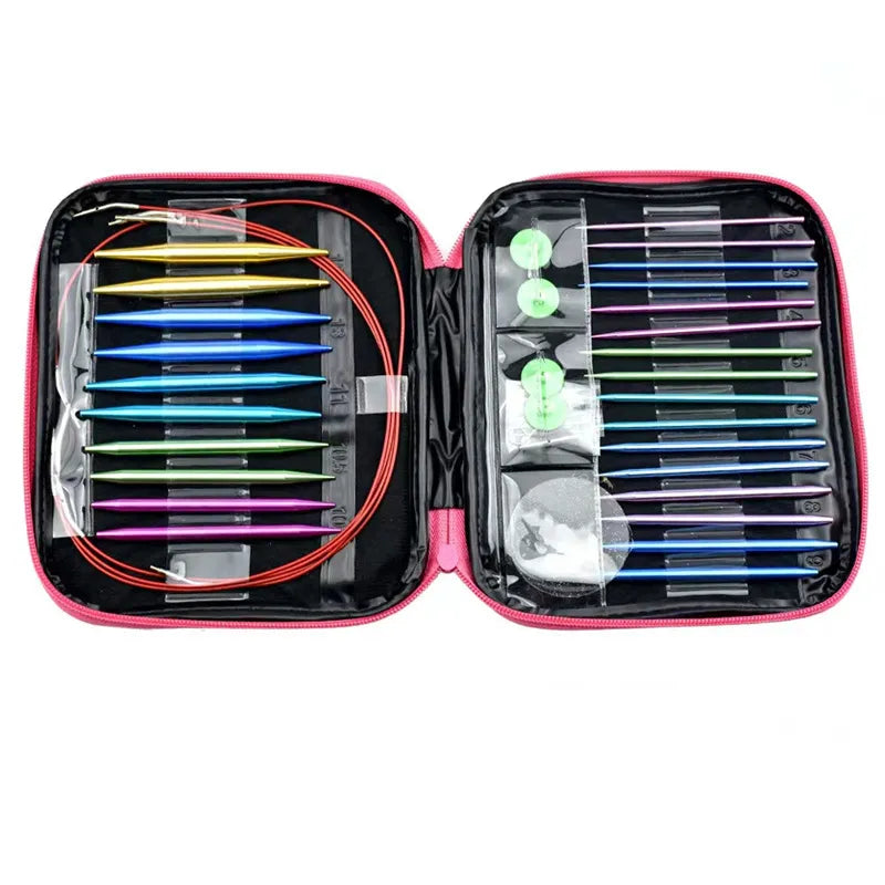 Aluminum Circular Knitting Needles Set: Interchangeable Crochet Hooks - Weaving Yarn Knitting Craft Tools Accessories Kit