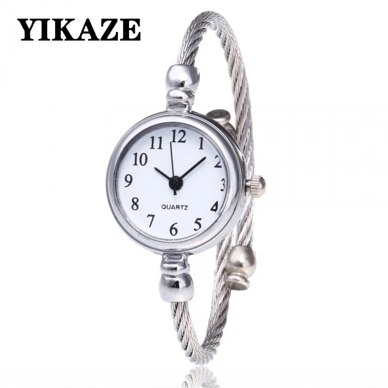 YIKAZE Gold Bangle Bracelet Watch - Stainless Steel Retro Ladies Quartz Wristwatch, Fashion Casual Thin Chain Design