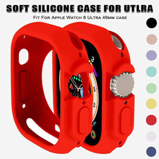 Silicone Bumper Cover for Apple Watch Ultra 2 & Series SE to 9 - Protective Accessories for Various Sizes