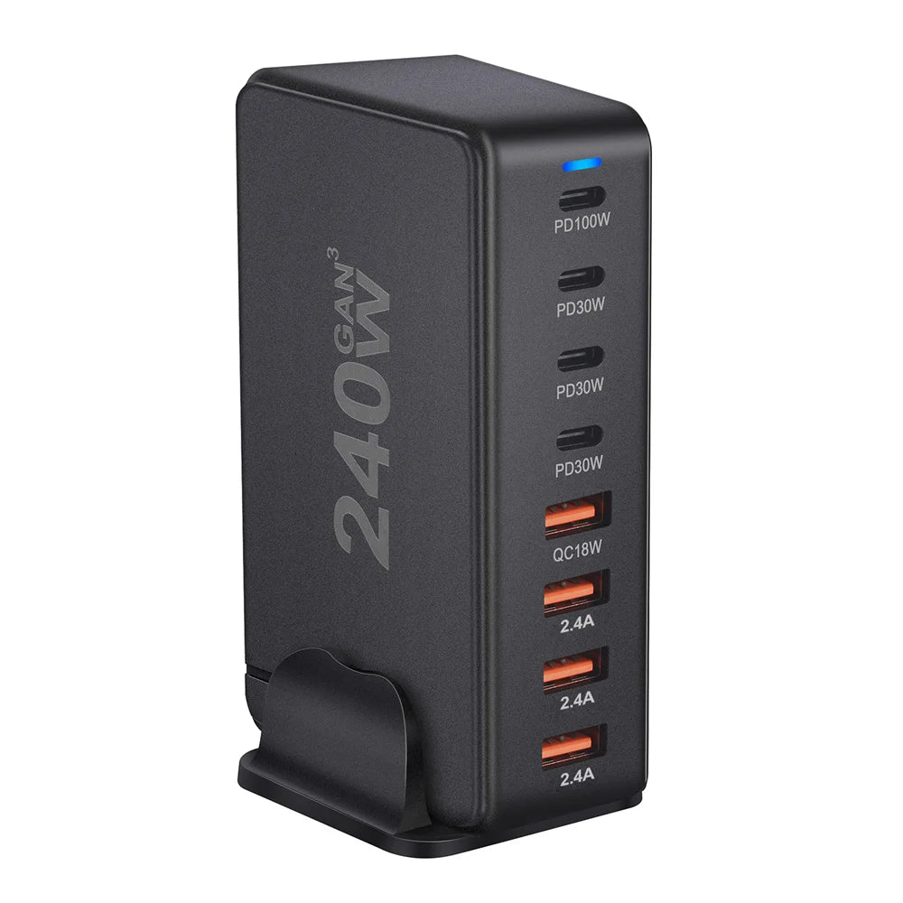 240W Desktop GaN Charger: 8-Port USB Type C PD Charger - Fast Charge 3.0 for Mobile Devices