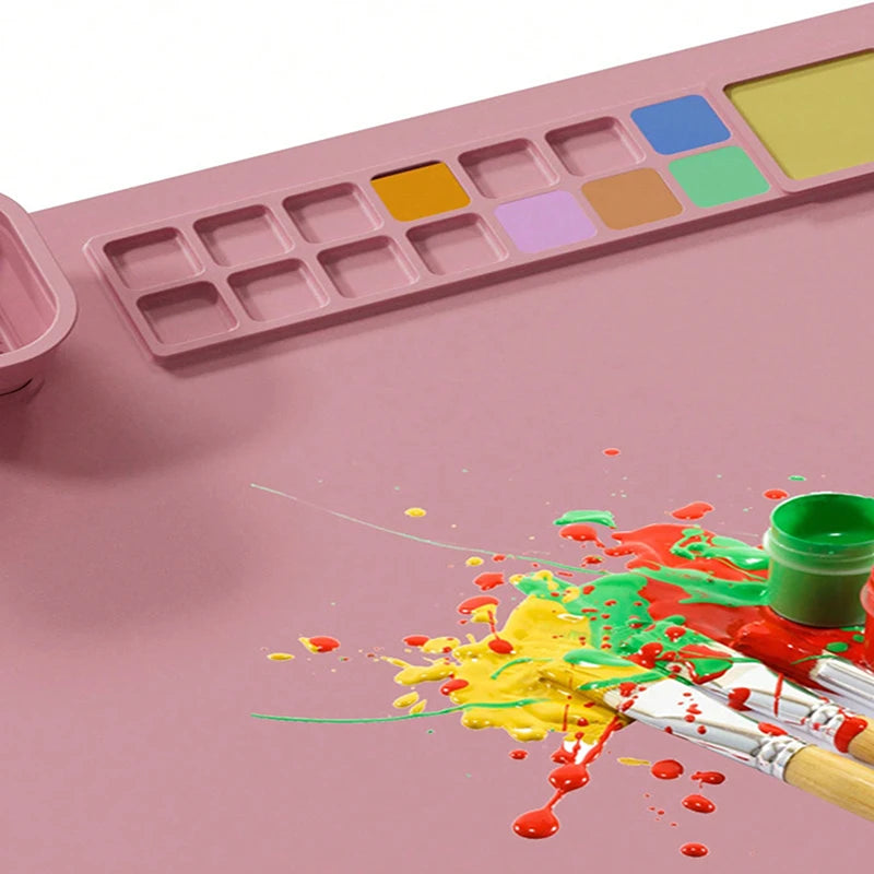 Creative Mess-Free Fun: Bview 1PC Washable Silicone Craft Graffiti Painting Mat - Children's DIY Painting Pad with Scrubbable Pigment Palette