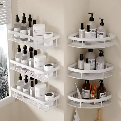 Aluminum Alloy Bathroom Shelf - No Drill Kitchen and Shower Storage Organizer for Shampoo and Bathroom Accessories