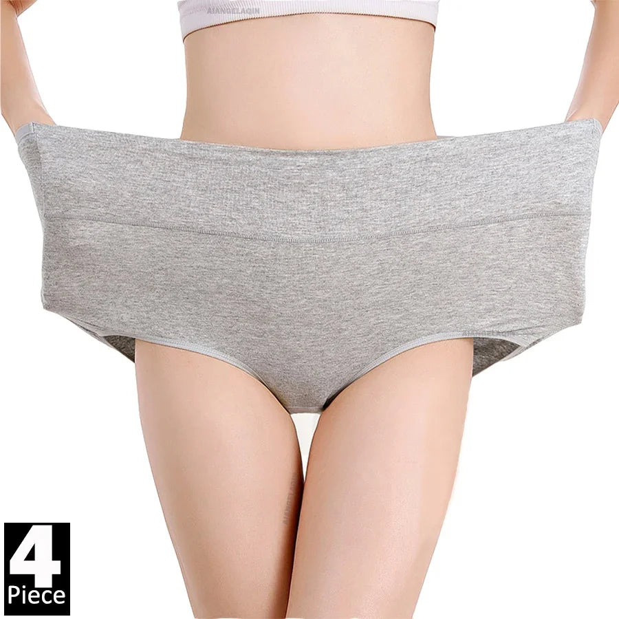 4Pcs High Waist Cotton Panties for Women – Body Slimming, Abdominal Control Underwear, Plus Size Girls Briefs, Female Lingerie Shaper