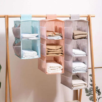 Non-woven Washable Wardrobe Hanging Bra Storage Bag - Multi-layer Folding Organizer for Underwear, Socks, Clothes Hanging Bag