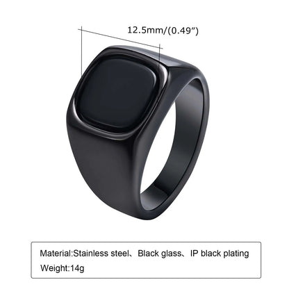 Stylish Black Stone Ring for Men - Waterproof Stainless Steel Geometric Square Signet Ring, Perfect Jewelry Gift for Him