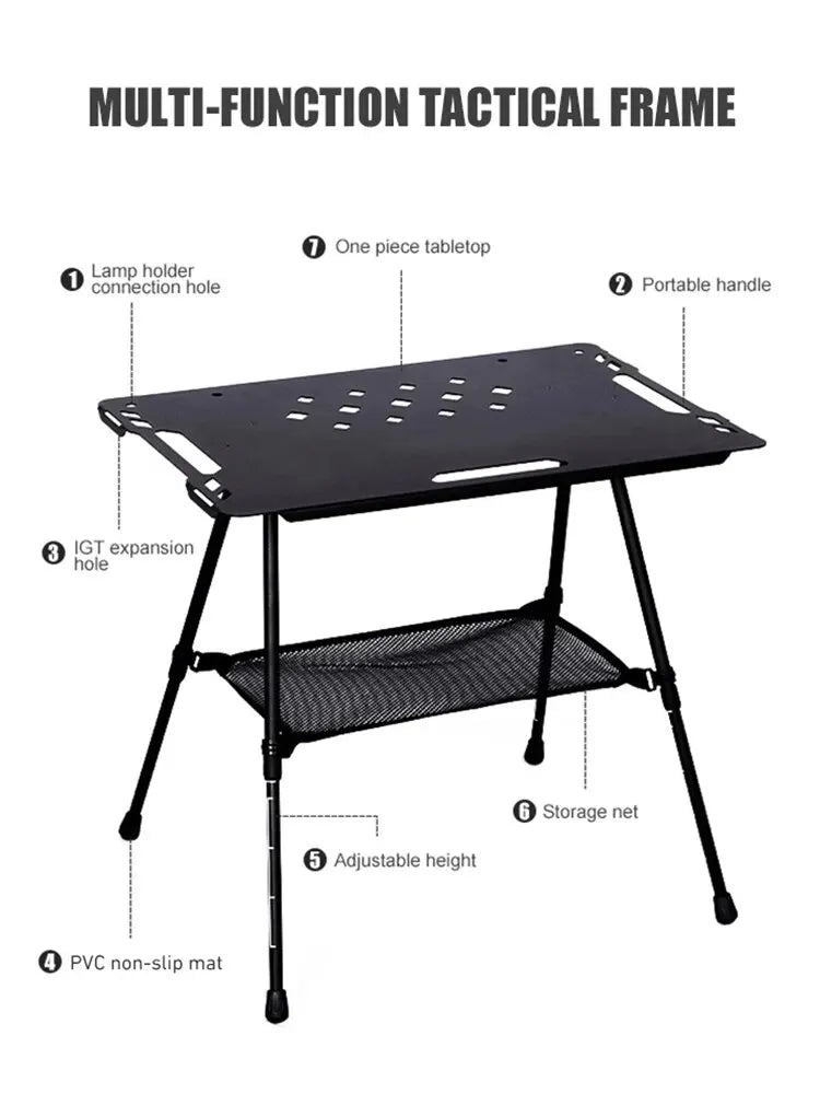 WESTTUNE Camping IGT Tactical Table - Lightweight Folding Aluminum Alloy Outdoor Table with Accessories, Adjustable & Multifunctional