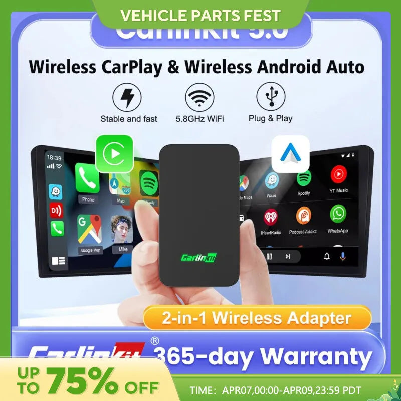 CarlinKit 5.0 2AIR Wireless CarPlay & Android Auto Adapter - Spotify Integration - Compatible with Mazda, Toyota, Mercedes, Peugeot, Volvo, Kia - 4-in-1 Connectivity Solution