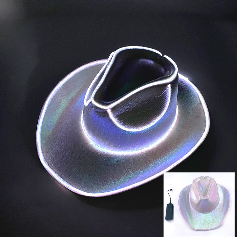 New Pearlescent Cowboy Hat - Glowing Cowgirl Cap for Dance Costumes, Neon Nightclub Decor