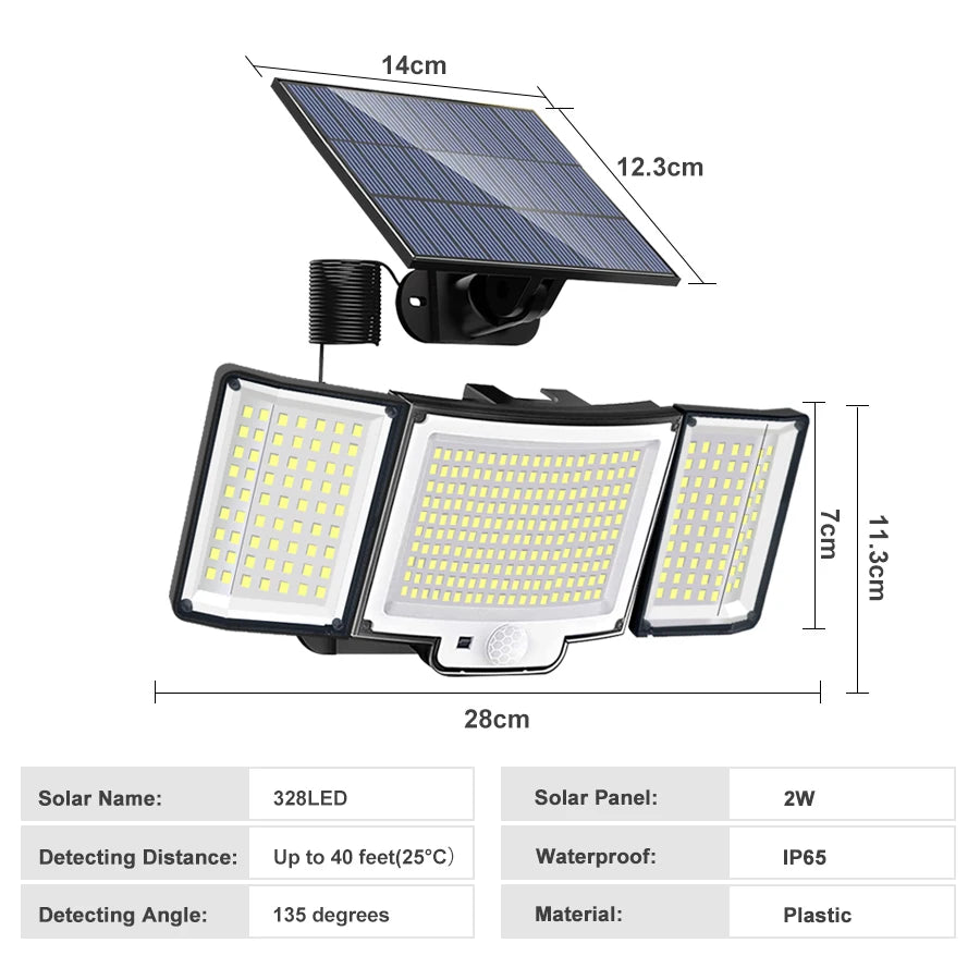 348LED Solar Lamp: Outdoor Security Light with Motion Sensor - Waterproof, Powerful Spotlight Solar for Garden and Garage Security