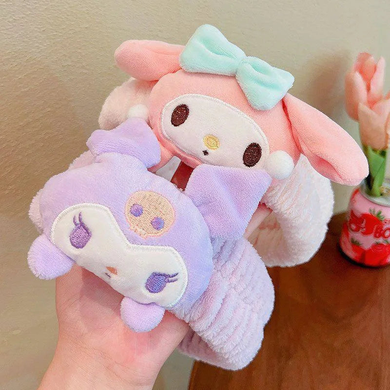 Sanrio Kuromi Melody Plush Doll Face Wash Makeup Hairband - Kawaii Cinnamoroll Sweet Non-Slip Elastic Hair Accessories