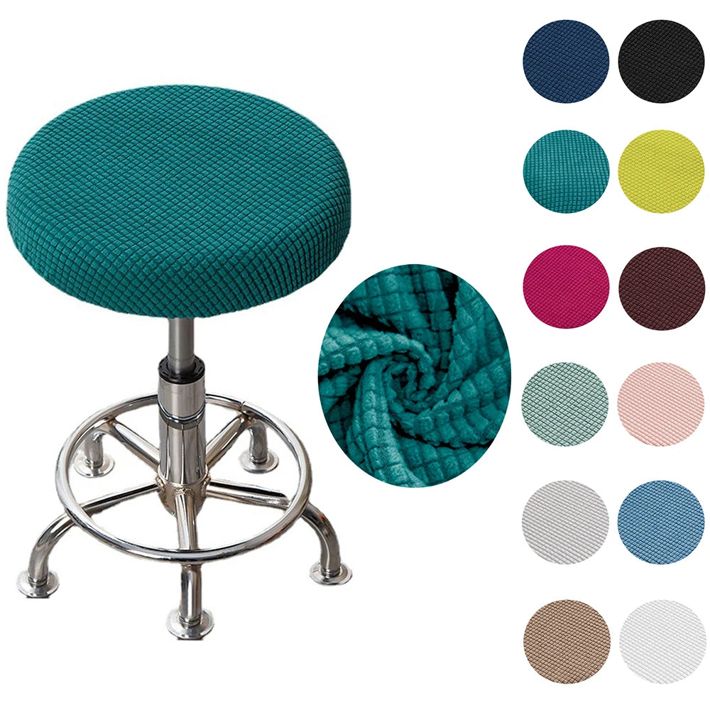 Premium Solid Color Round Chair Cover - Elastic Dining Stool Cushion Seat Slipcover