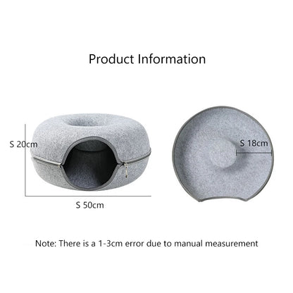 Donut Cat Tunnel: Interactive Dual-Use Bed & Play Toy for Cats, Ferrets, and Rabbits - Indoor Pet Toy for Kitten Training & Enrichment