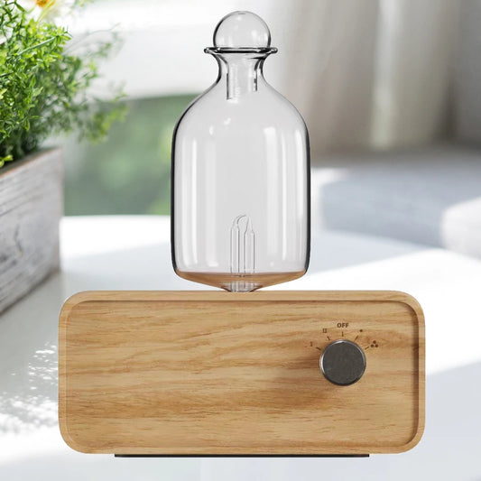 Glass Essential Oil Diffuser with Wood Grain Base - 2600mAh Nebulizer for Professional Aroma Therapy in Home or Office