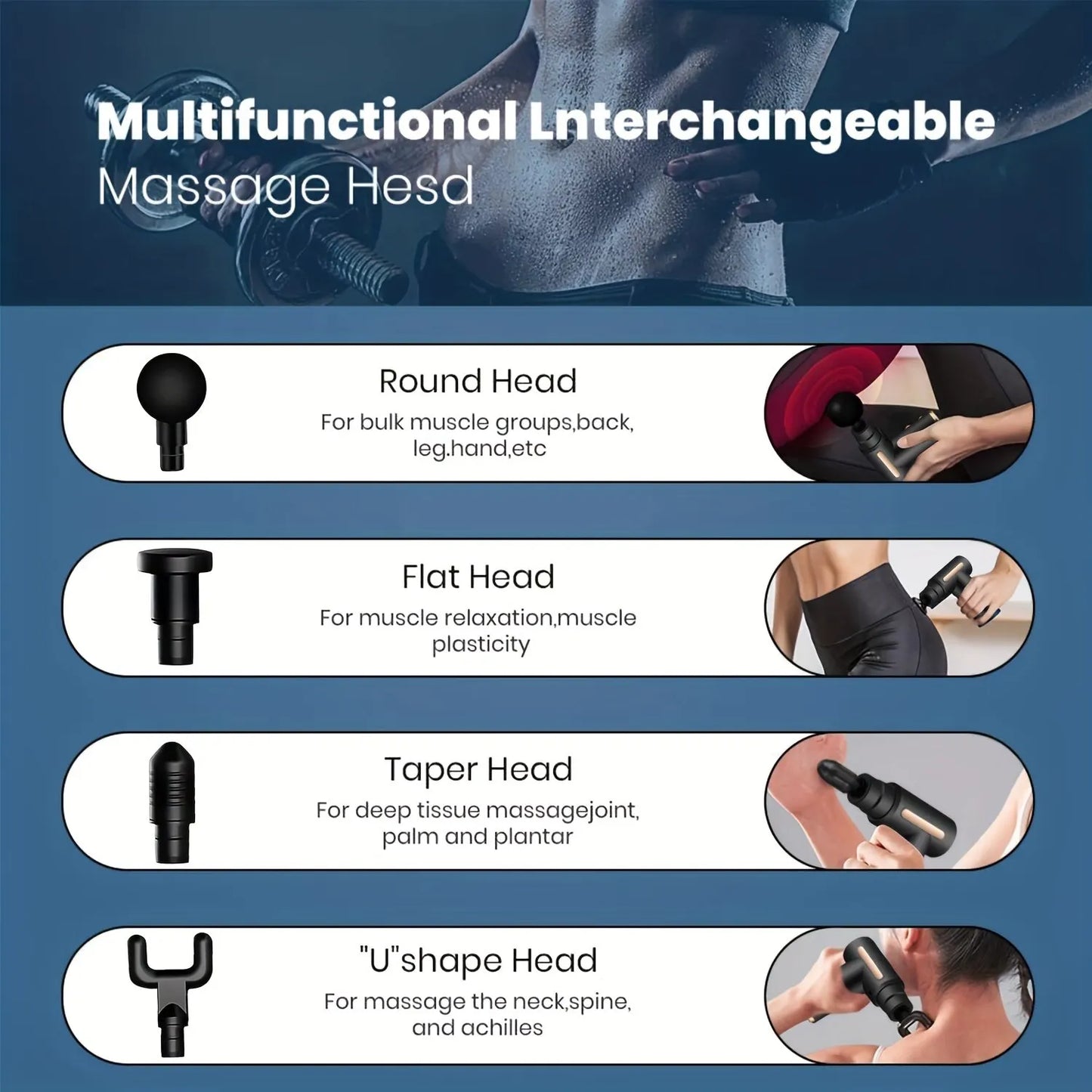 Portable Electric Percussion Massage Gun - Body Relaxation with LED Touch Screen and 4 Replaceable Massage Heads