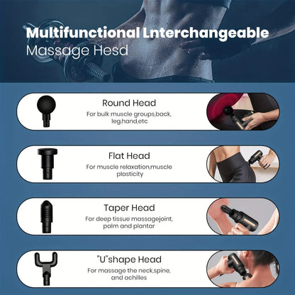 Portable Electric Percussion Massage Gun - Body Relaxation with LED Touch Screen and 4 Replaceable Massage Heads