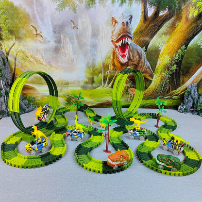 Magic Climbing Electric Dinosaur Car Track Set - Flexible Bendable Race Track with Flashing Light Car, High Quality Toy for Kids