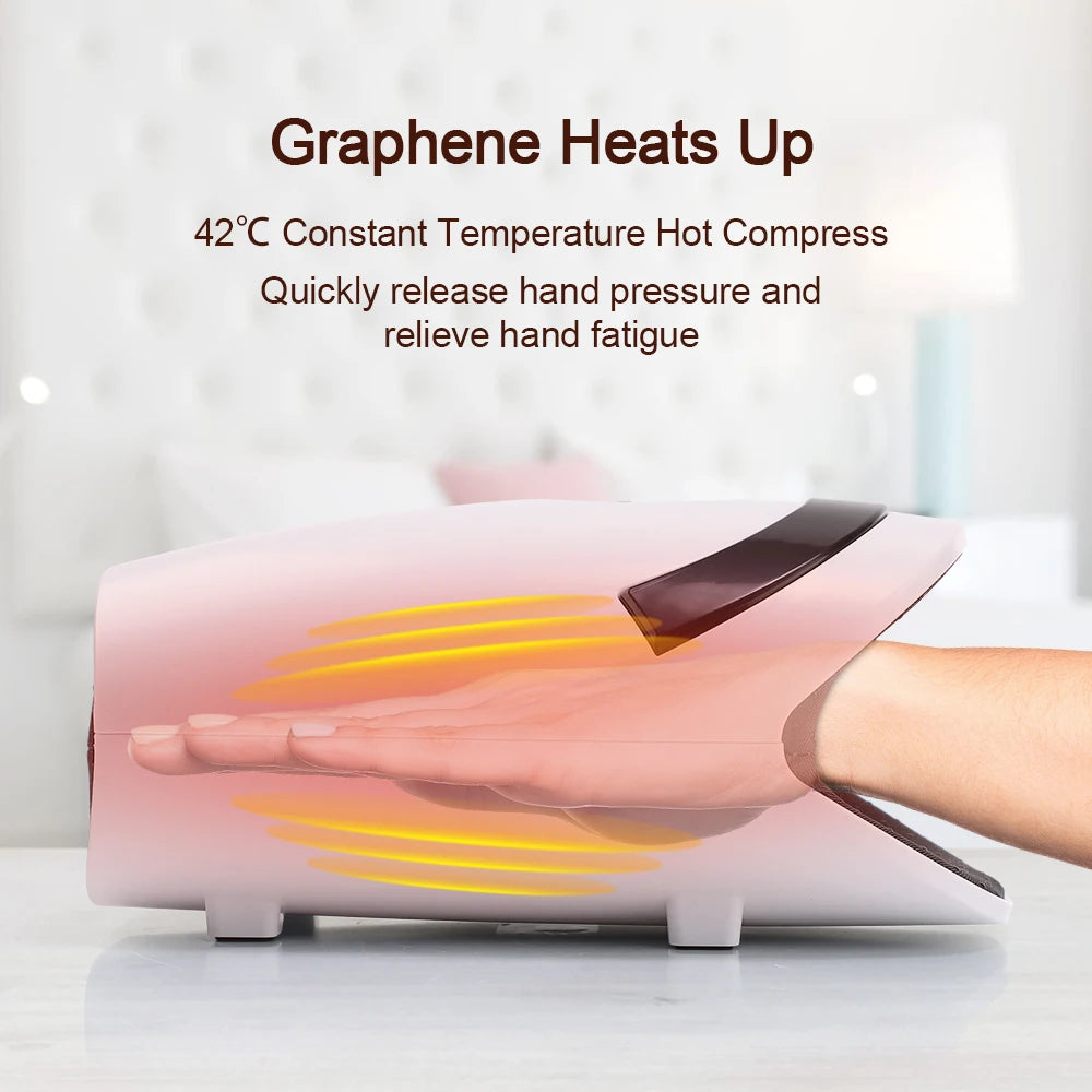 5 Level Smart Air Pressure Hand Massager - Palm Acupoint Compression, Vibration, Hot Compress for Wrist, Fingers Spa and Muscle Relaxation