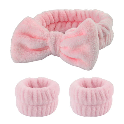 Coral Fleece Wash Face Headbands Set - Waterproof Absorbent Wristbands for Women, Hair Accessories Head Band