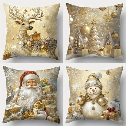 Christmas Zipper Pillowcase with Santa, Snowman, Deer and Tree Designs - Perfect for Outdoor Sofa and Living Room Decor