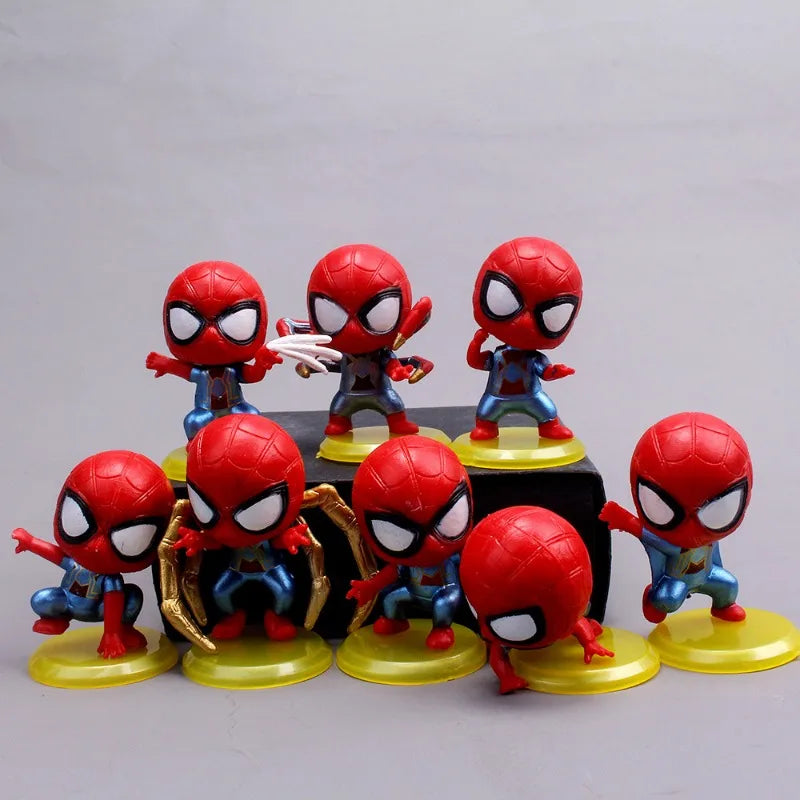 Hot Toys 8-Piece Marvel Spider-Man Set - Anime-Inspired PVC Q-Version Dolls, Perfect for Birthday Cake Decorations and Children's Gifts