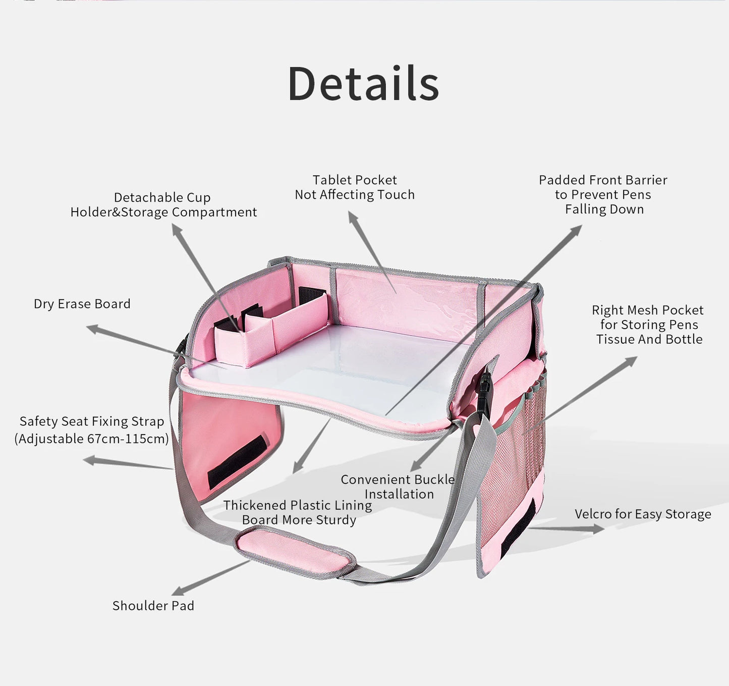 Car Seat Travel Tray - Safety Play Table Organizer with Storage for Snacks, Toys, Cup Holder - Waterproof for Baby, Children, Kids Stroller
