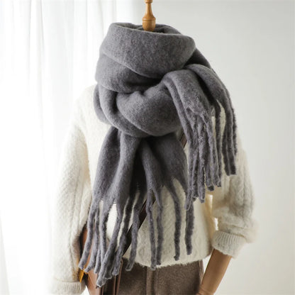 Warm Cashmere Winter Scarf for Women - Thick Pashmina Shawl with Tassels, Soft Long Poncho Wrap