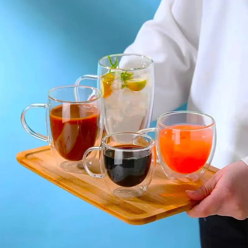 Double Wall Heat Resistant Glass Cup - Versatile Drinkware for Beer, Juice, Coffee, and More